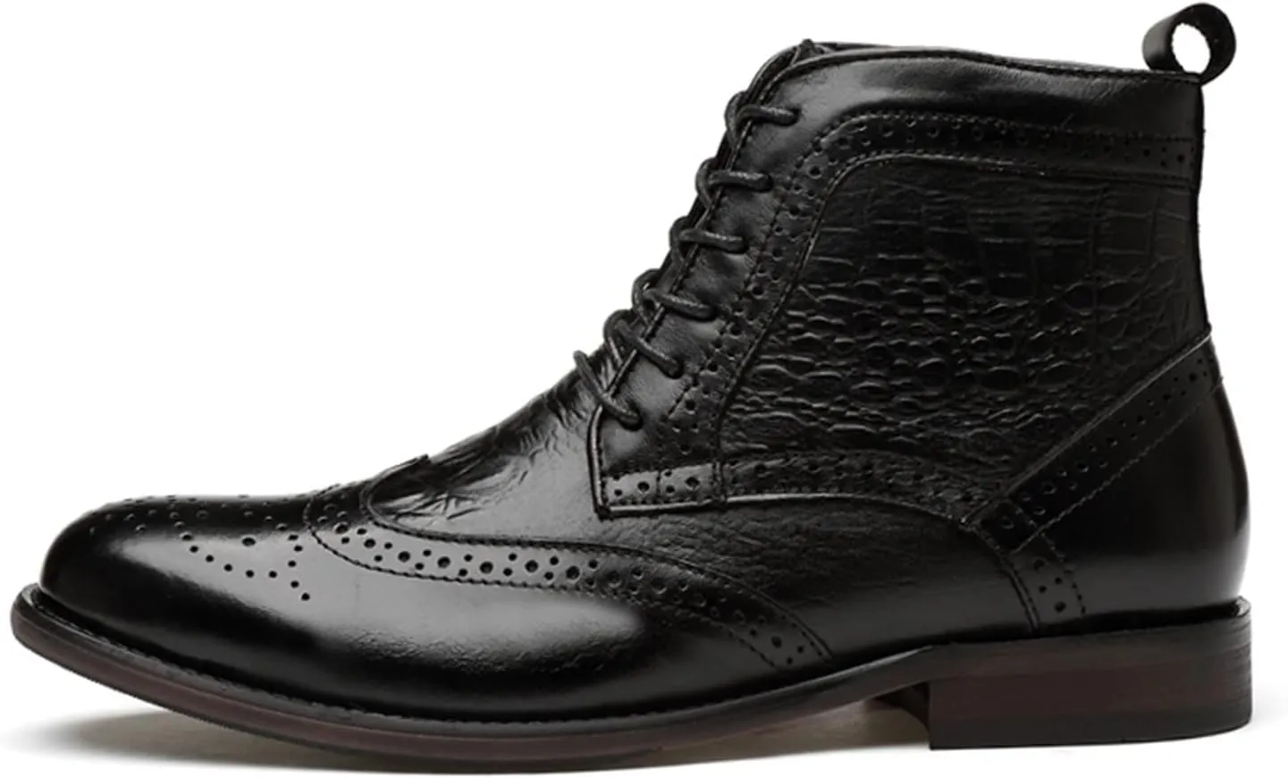 HOOENG Round Toe Lace Up Boots for Men Derby Burnished Toe Carved Brogue Win Tip Crocodile Print Cowhide Leather Anti-Slip Waterproof Stylish Dress