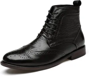 HOOENG Round Toe Lace Up Boots for Men Derby Burnished Toe Carved Brogue Win Tip Crocodile Print Cowhide Leather Anti-Slip Waterproof Stylish Dress