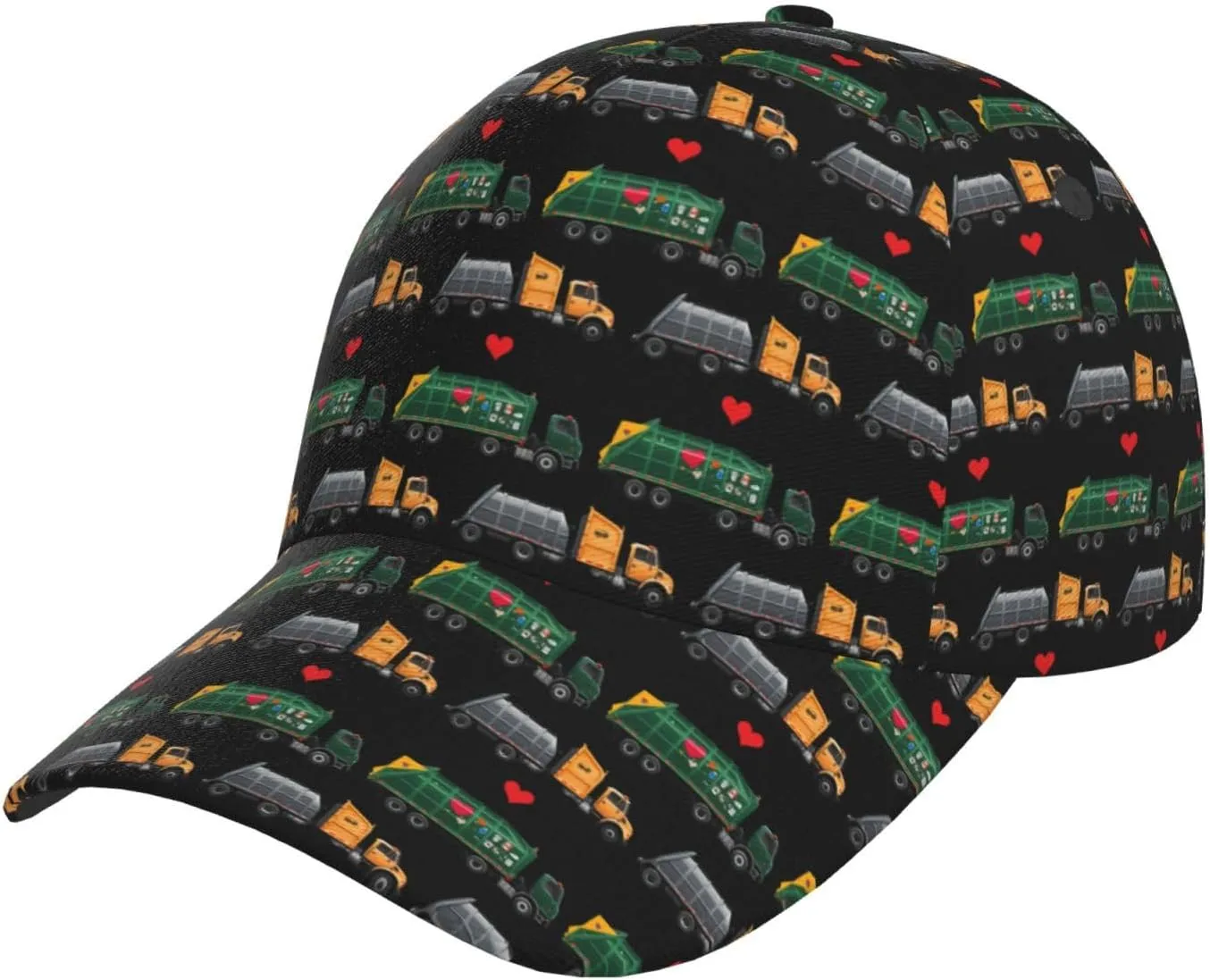 I Love Garbage Trucks Men Fashion Curved Brim Baseball Cap Sports Outdoor Life Shade from Sun Duck Tongue Hat Women Black