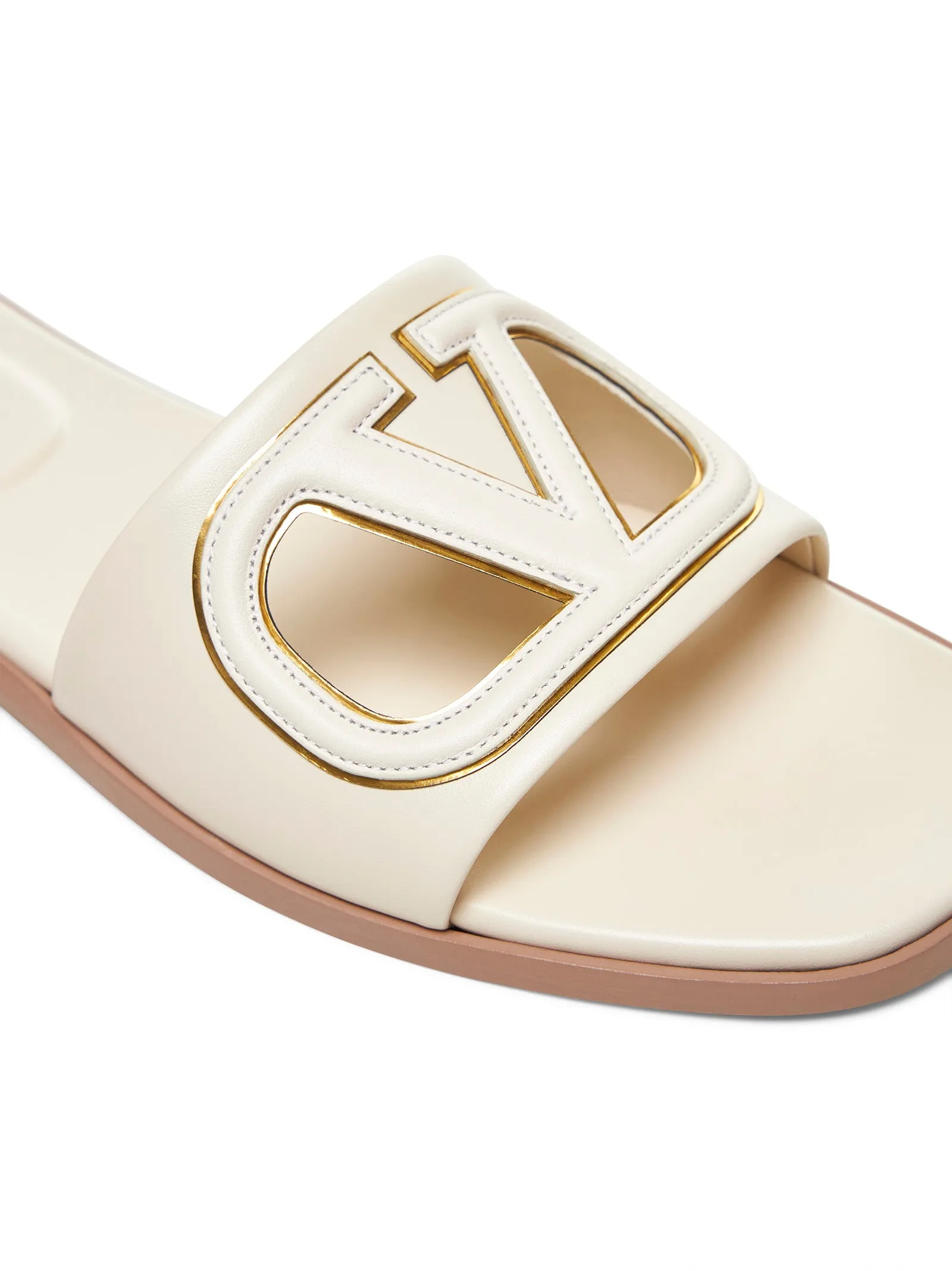 Ivory calf leather VLogo cut-out Slide sandals
