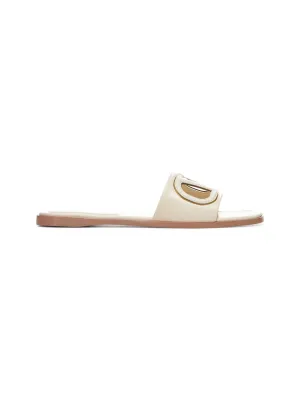 Ivory calf leather VLogo cut-out Slide sandals