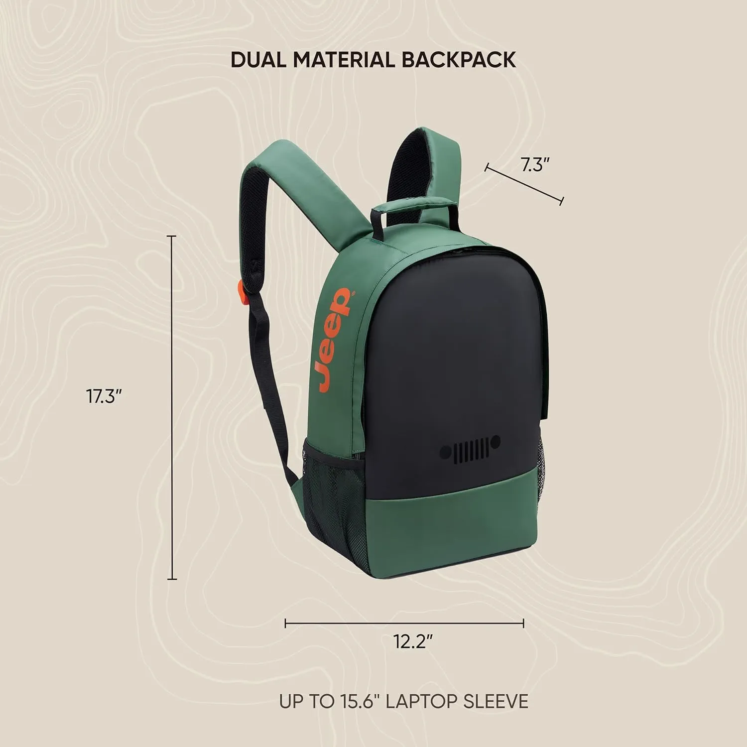 Jeep JS012C Travel Backpack, Green, 15.6" Laptop