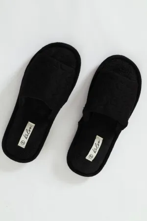 Jersey Knit Single Band Mule Slipper - Black