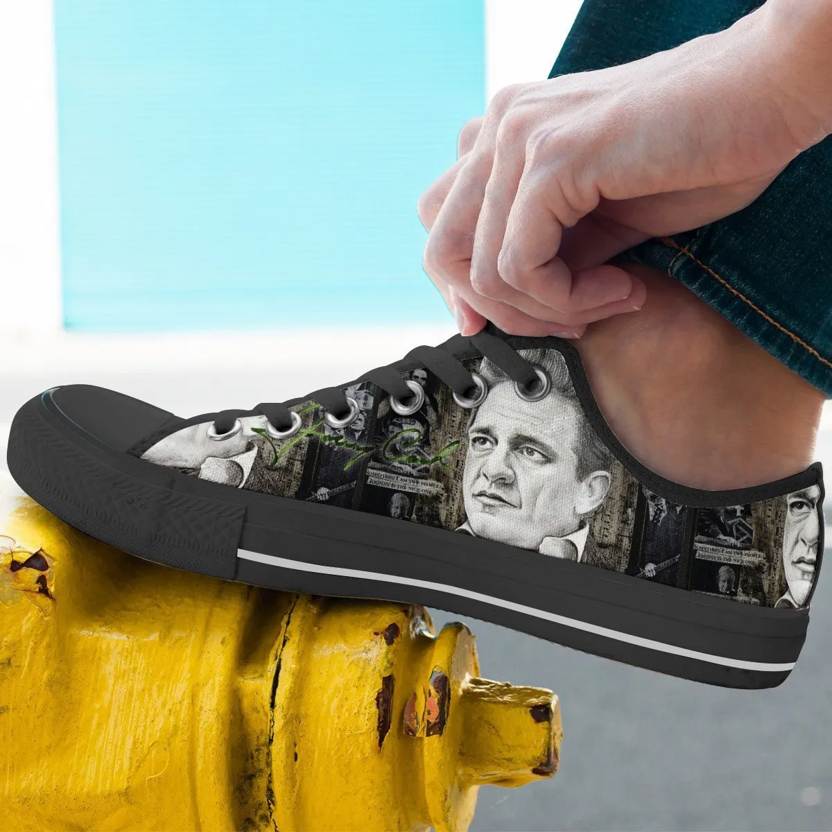 johnny cash black mens low cut sneakers