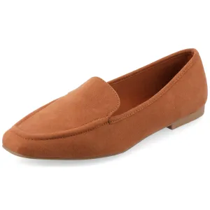 Journee Womens Suede Loafer Flat Square Toe Noticed Topline Padded Block Heel - Tullie Casual Dress Shoe Cognac 6 Medium Womens US