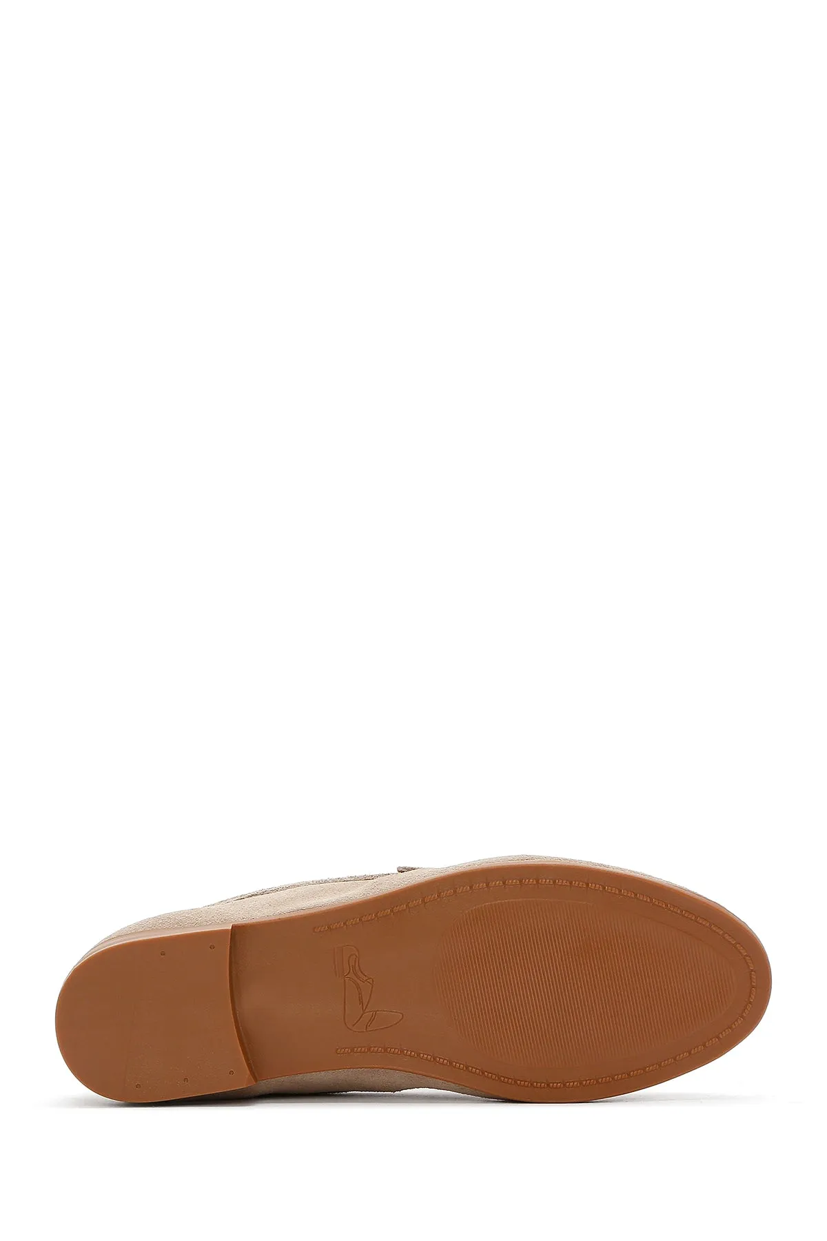 Kadın Bej Süet Deri Maskülen Loafer