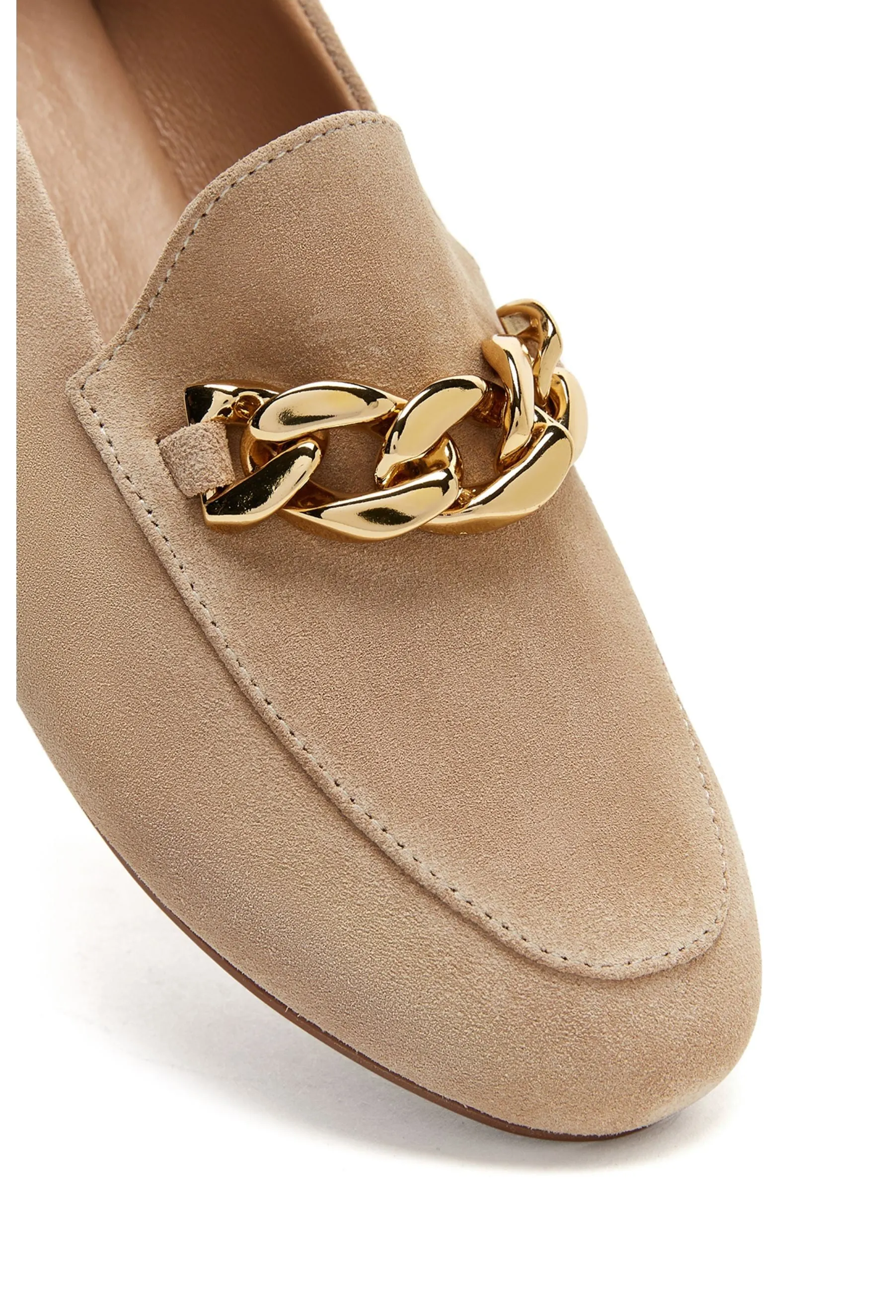 Kadın Bej Süet Deri Maskülen Loafer