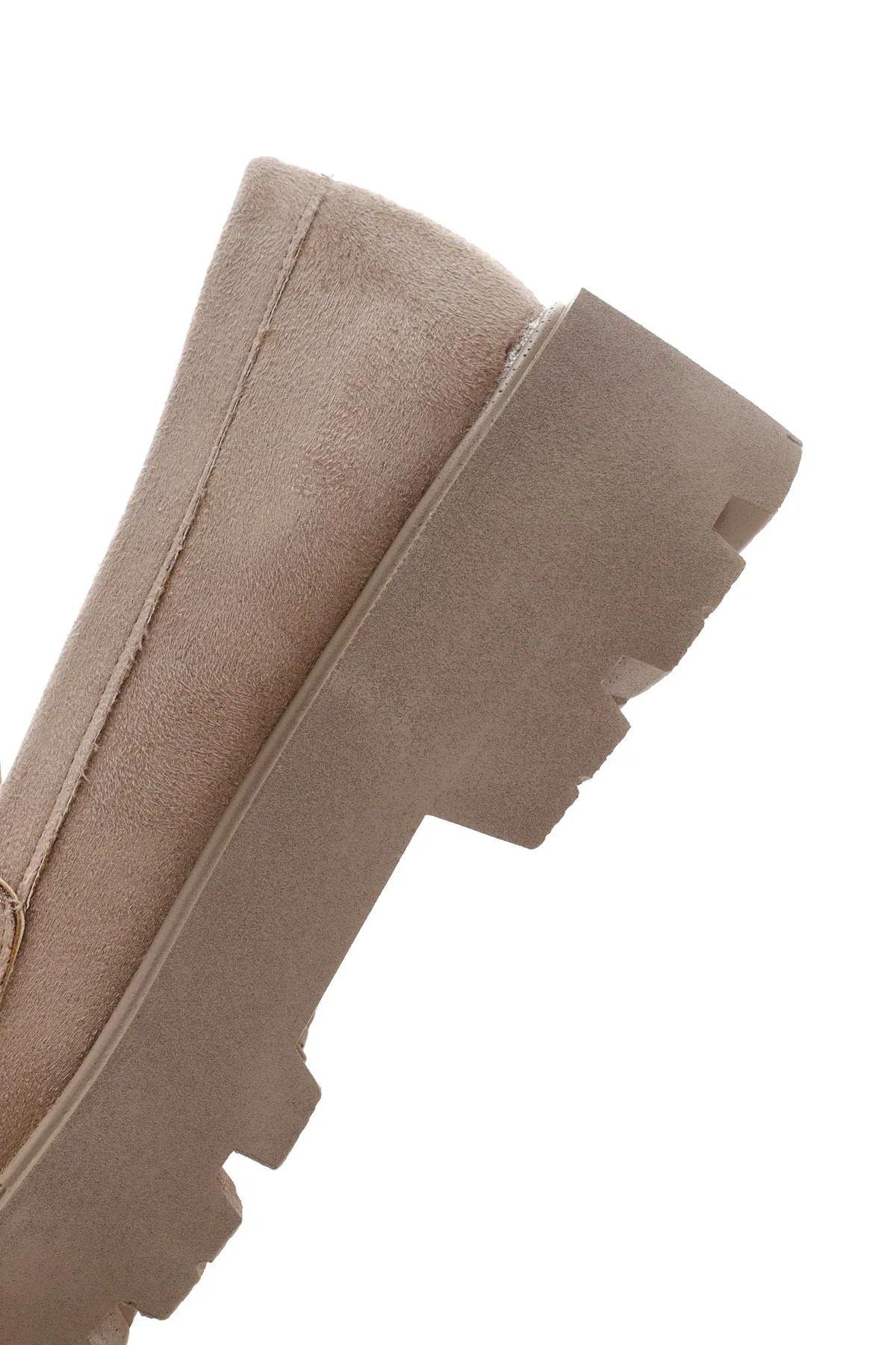 Kadın Bej Süet Tokalı Maskülen Loafer