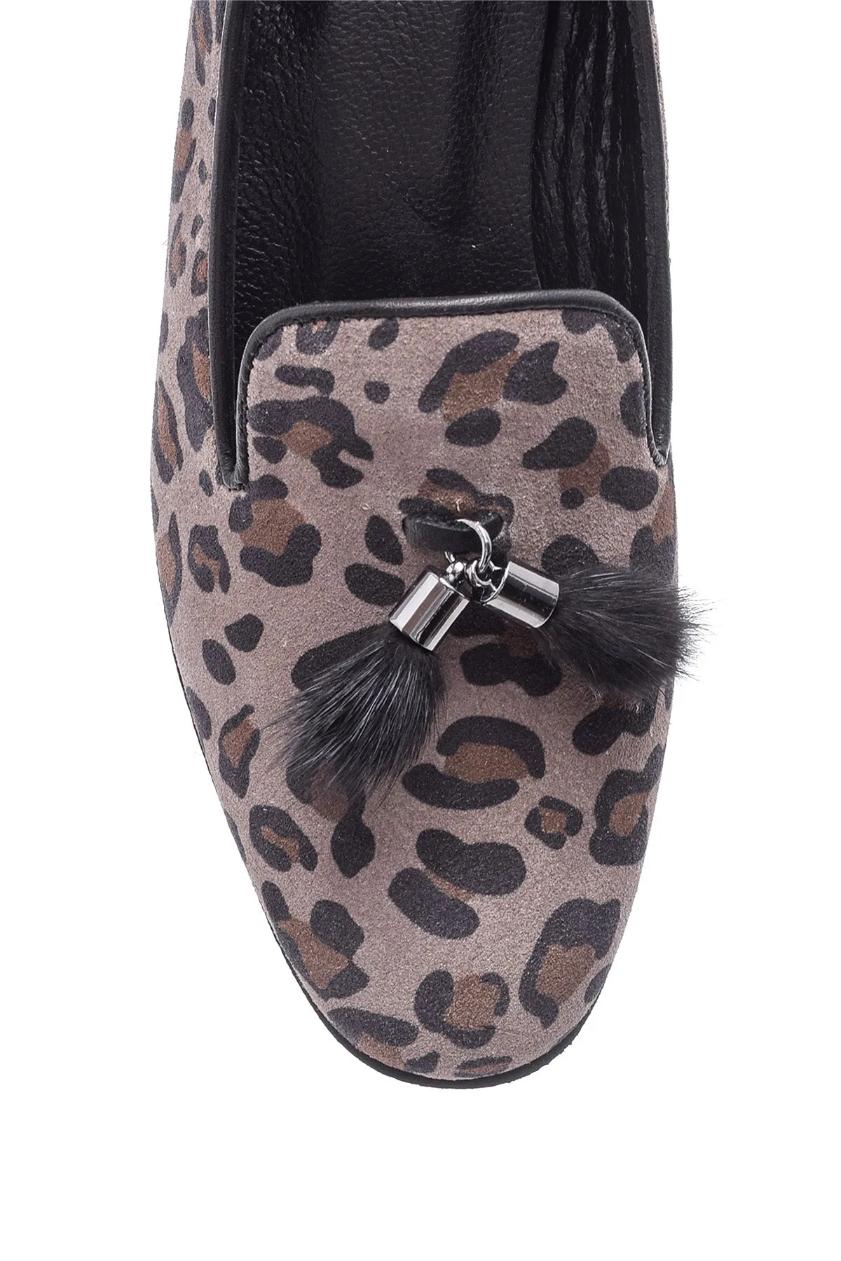 Kadın Deri Leopar Desenli Loafer