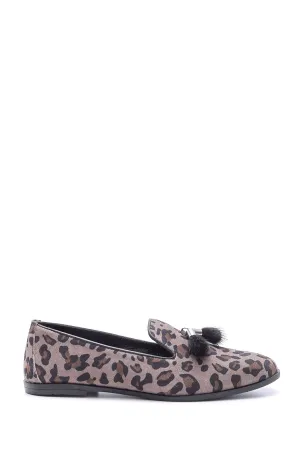 Kadın Deri Leopar Desenli Loafer