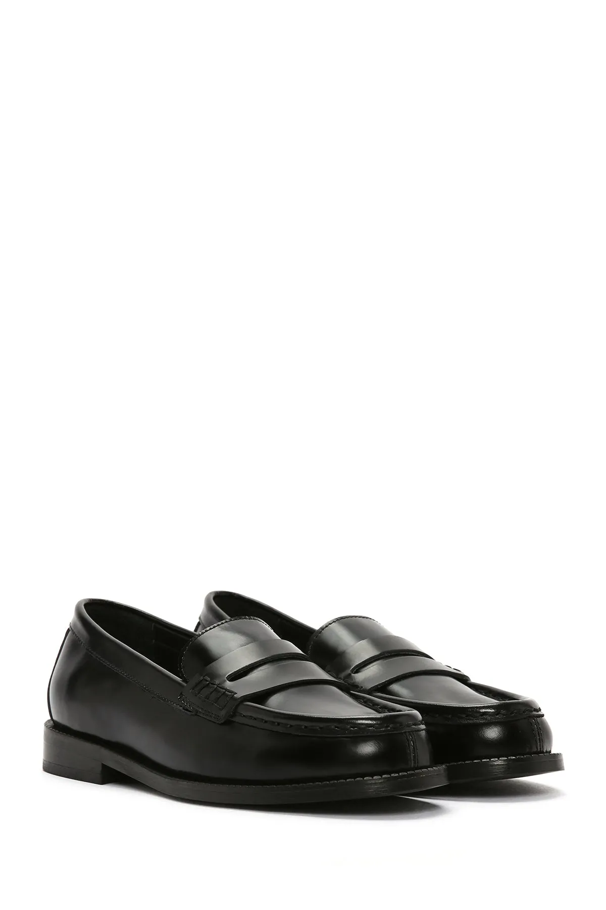Kadın Siyah Deri Maskülen Loafer