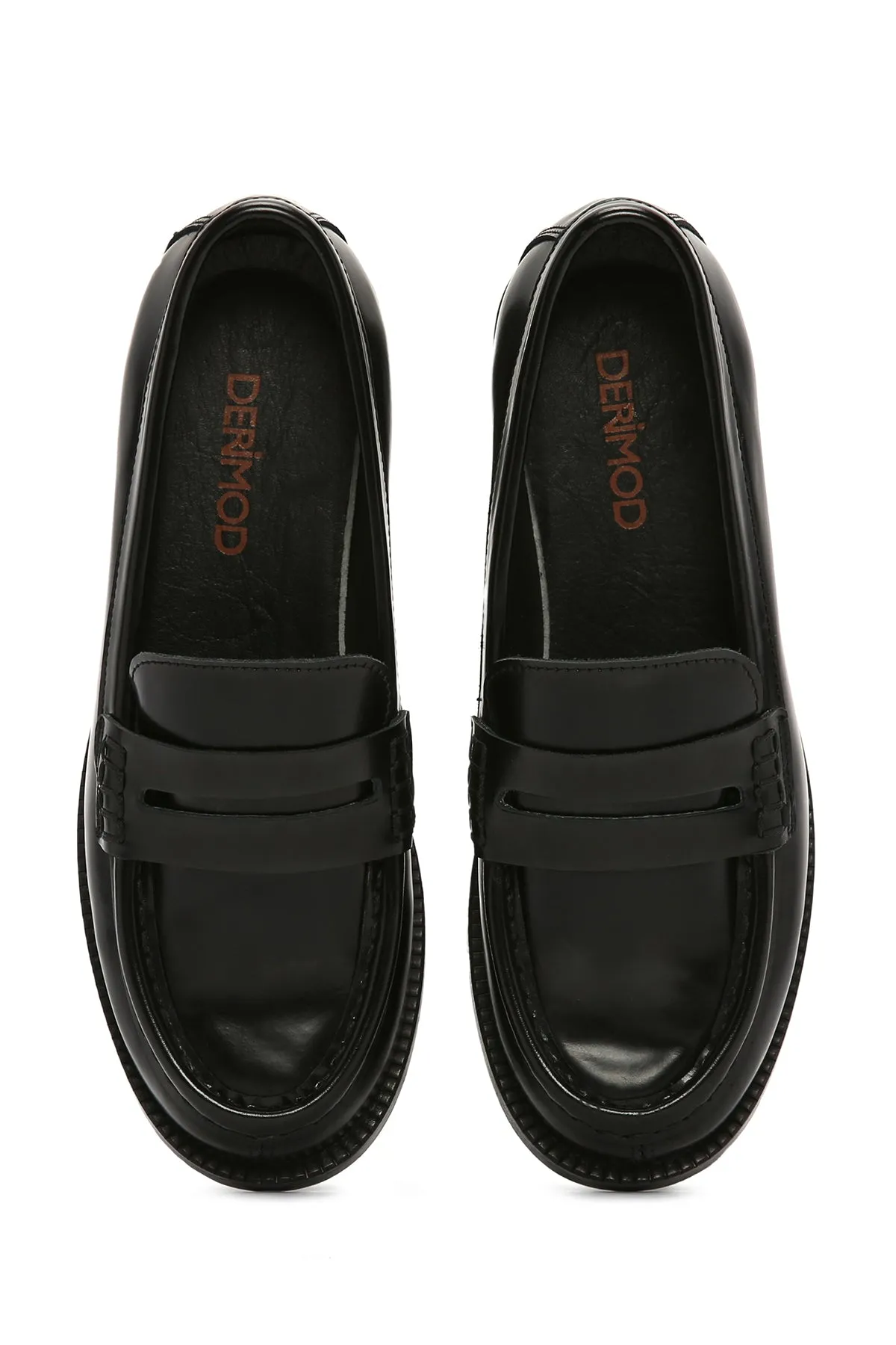Kadın Siyah Deri Maskülen Loafer