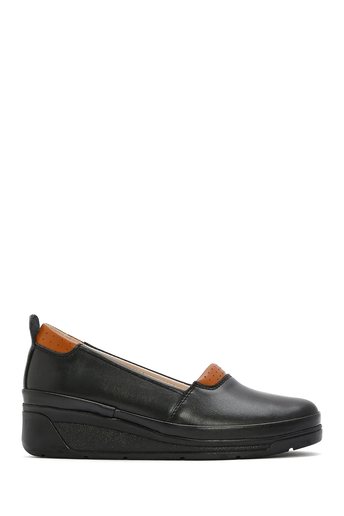 Kadın Siyah Dolgu Topuklu Deri Comfort Loafer