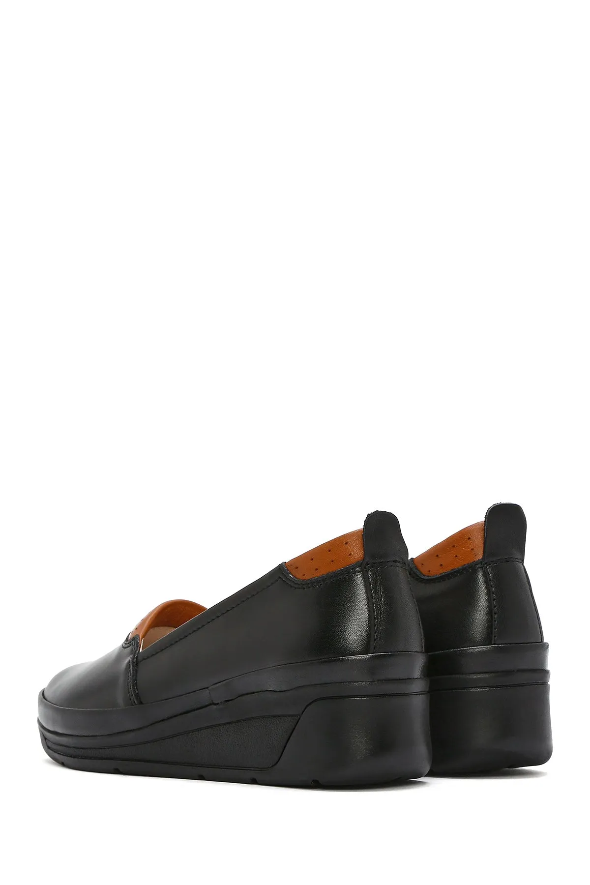 Kadın Siyah Dolgu Topuklu Deri Comfort Loafer