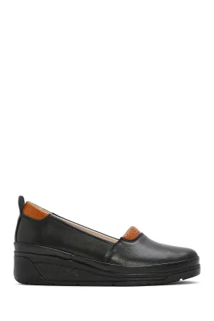 Kadın Siyah Dolgu Topuklu Deri Comfort Loafer
