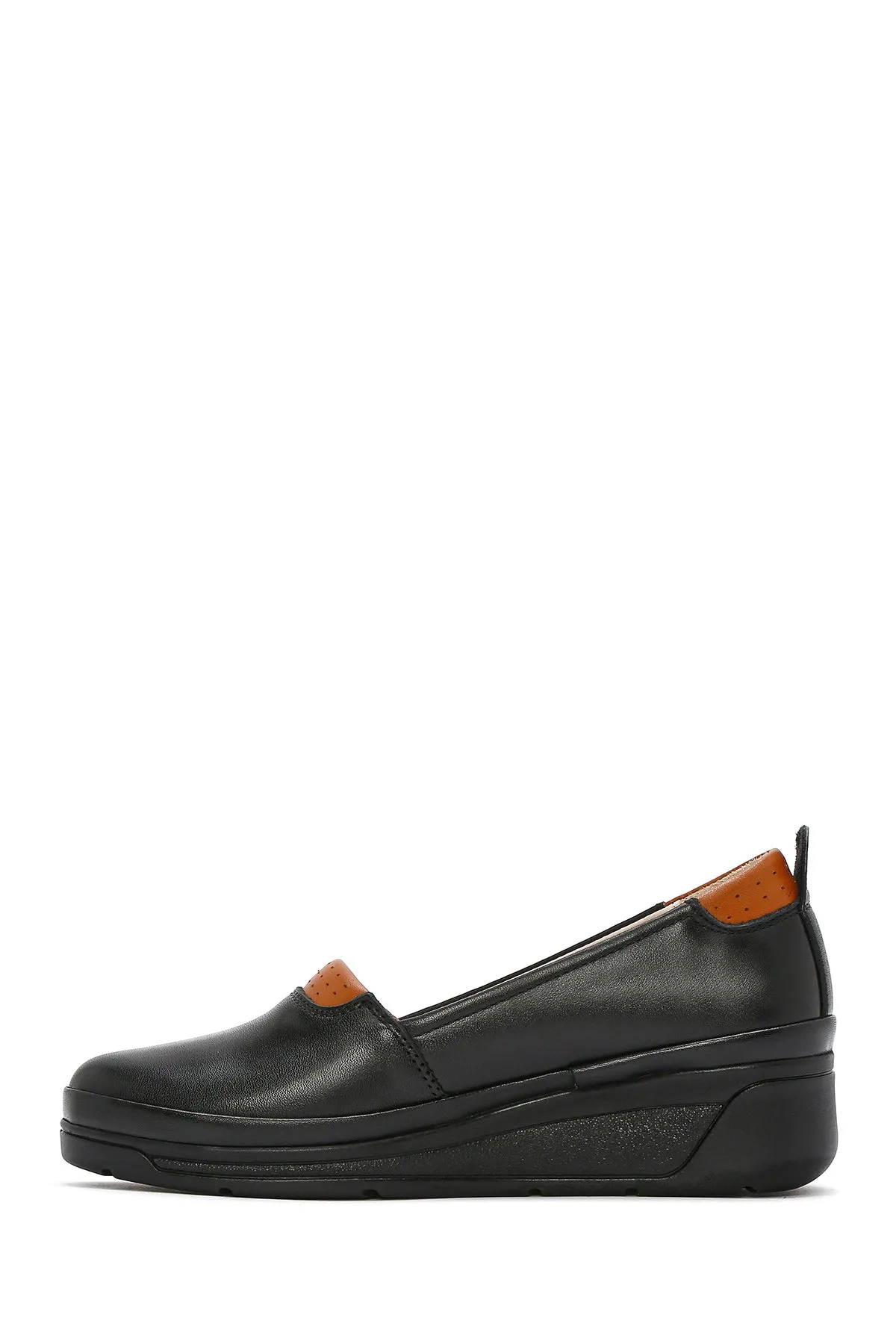 Kadın Siyah Dolgu Topuklu Deri Comfort Loafer