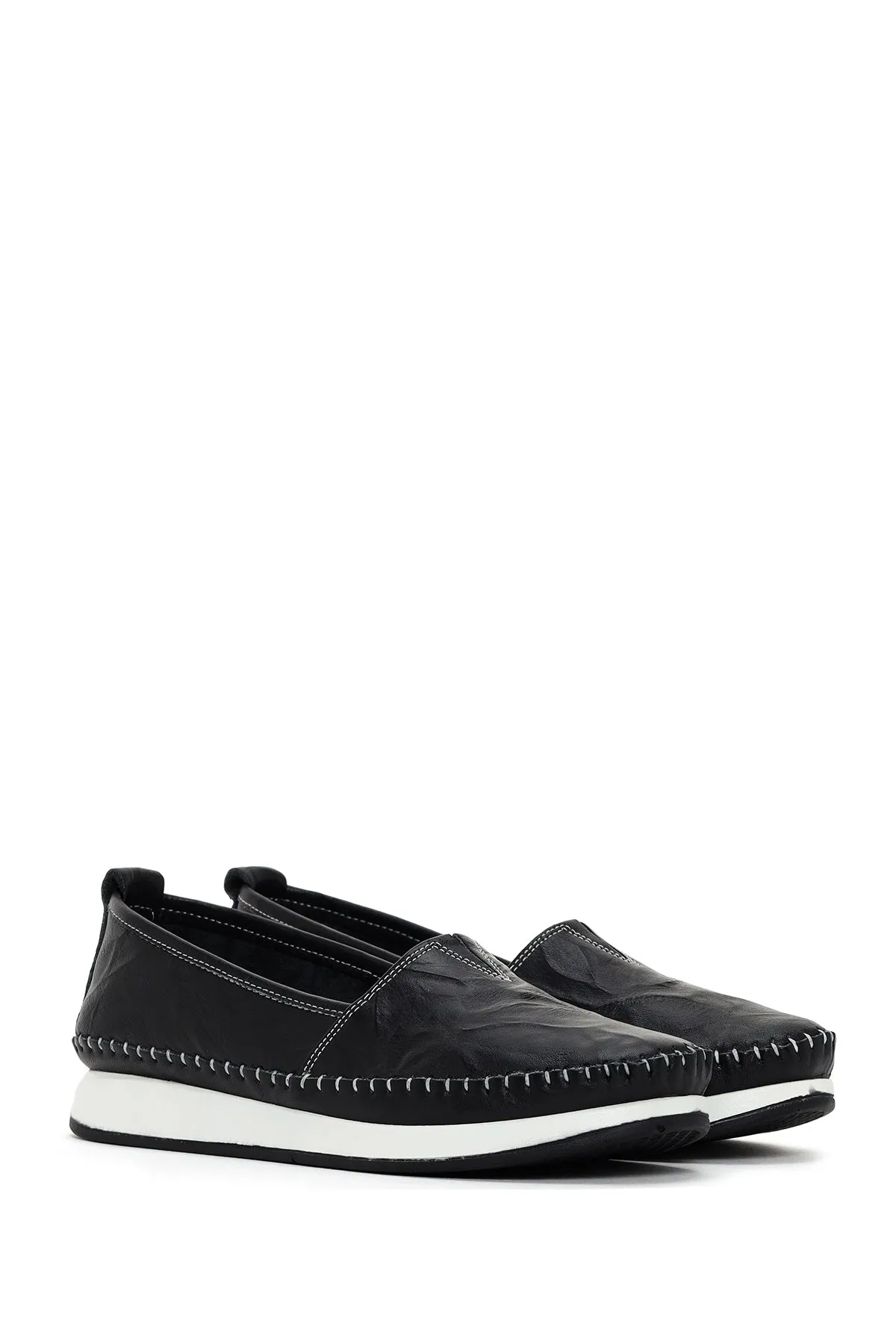 Kadın Siyah Kalın Tabanlı Deri Comfort Loafer
