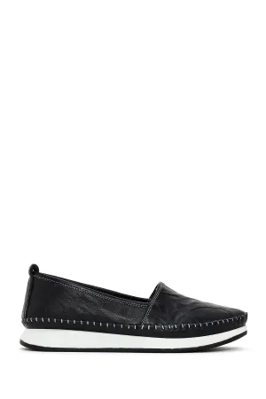 Kadın Siyah Kalın Tabanlı Deri Comfort Loafer