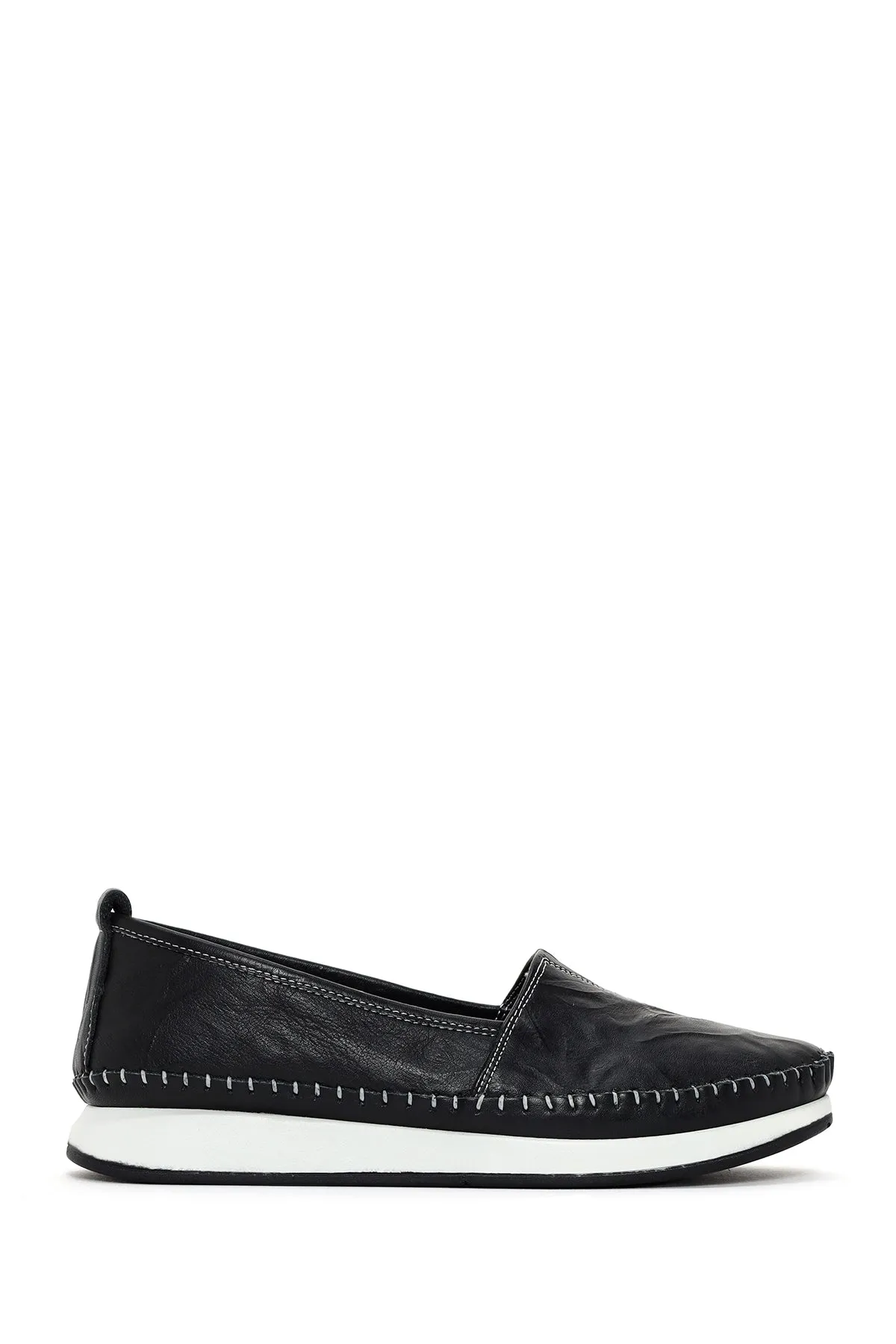 Kadın Siyah Kalın Tabanlı Deri Comfort Loafer