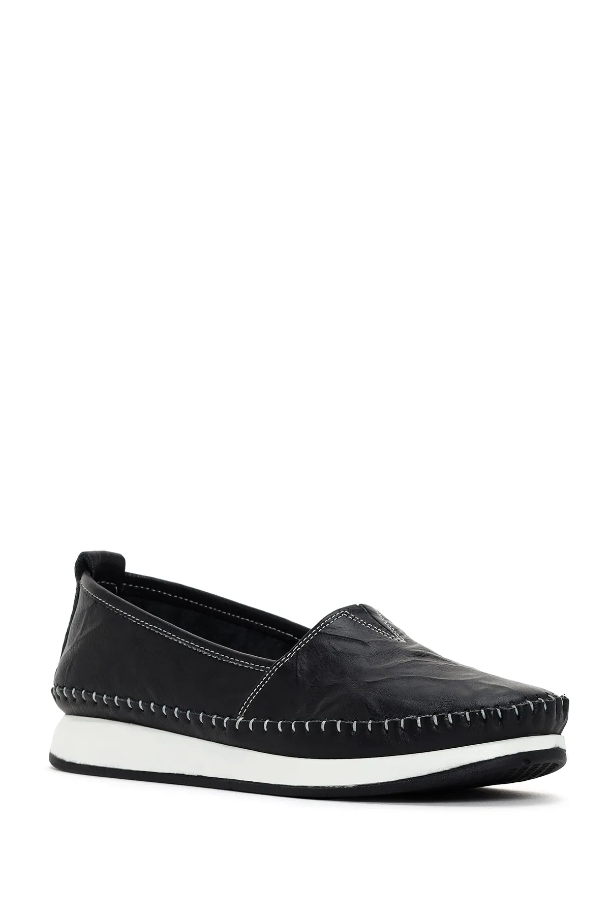 Kadın Siyah Kalın Tabanlı Deri Comfort Loafer