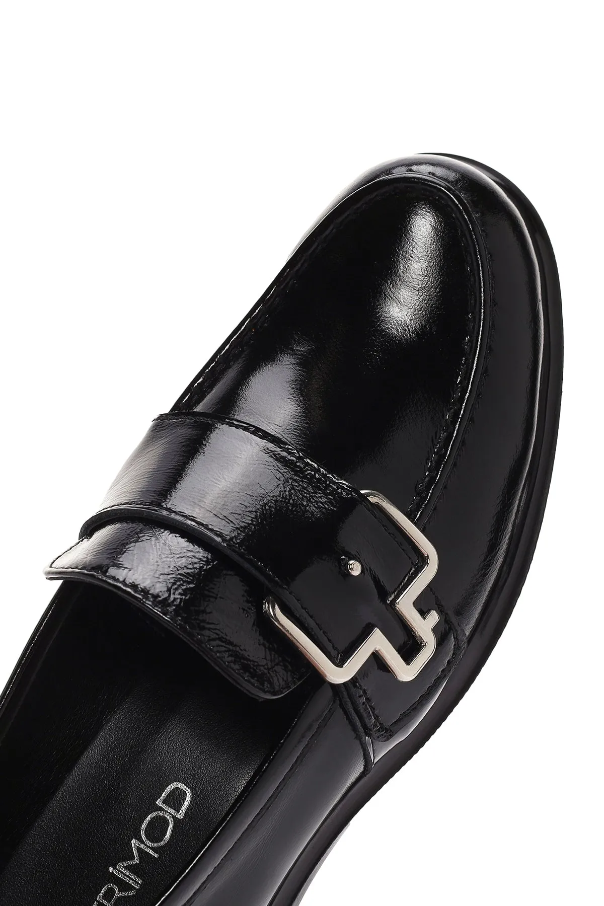Kadın Siyah Rugan Deri Maskülen Loafer