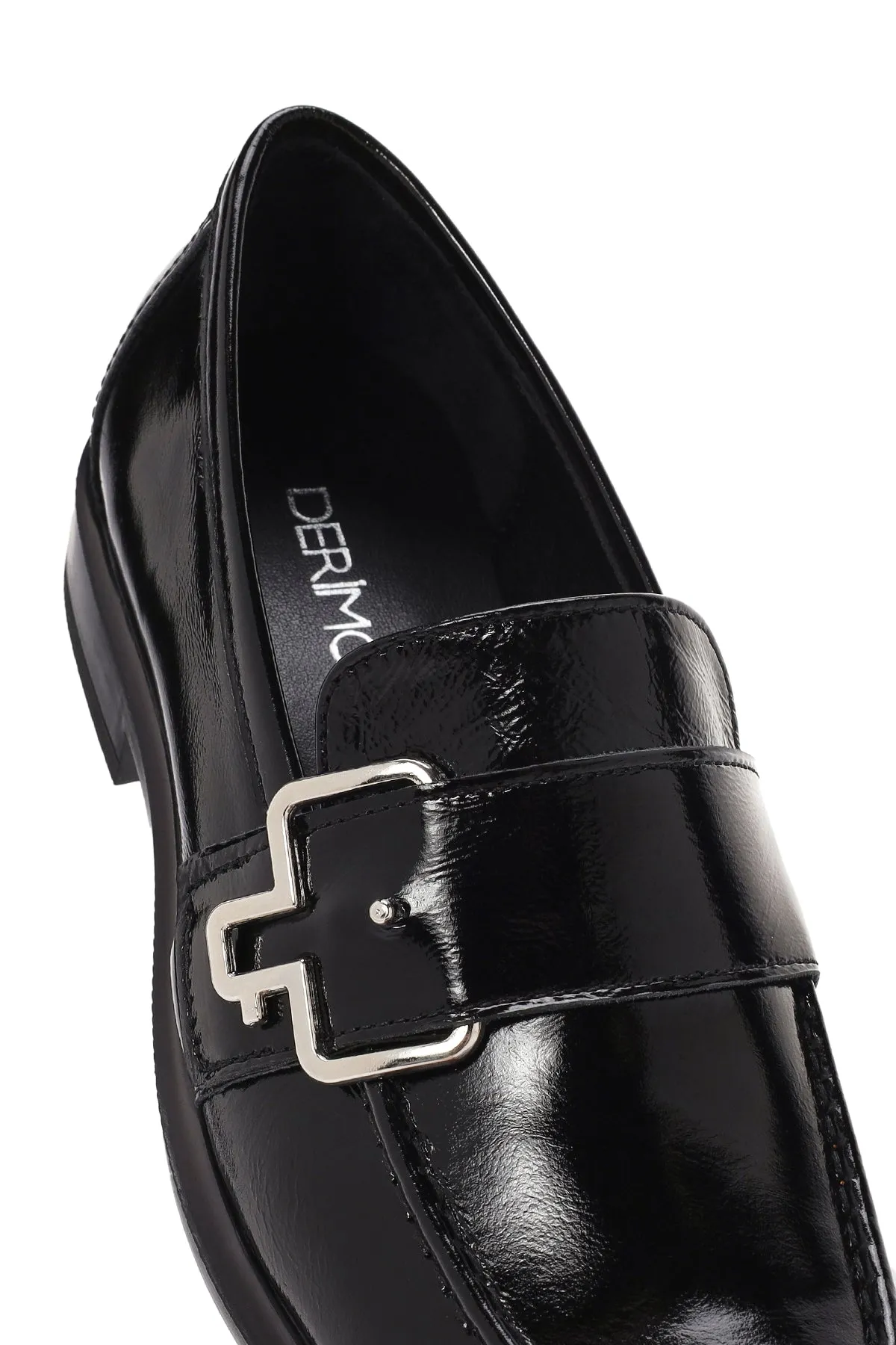 Kadın Siyah Rugan Deri Maskülen Loafer