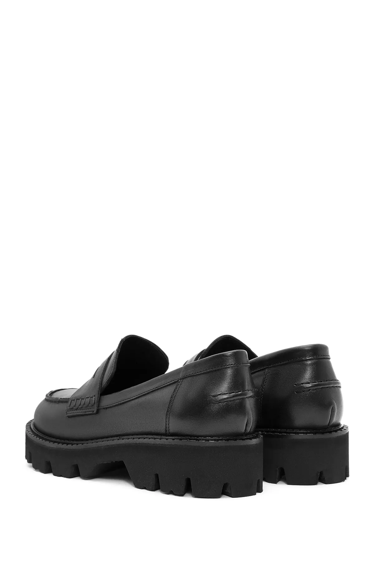 Kadın Siyah Taş Detaylı Deri Maskülen Loafer