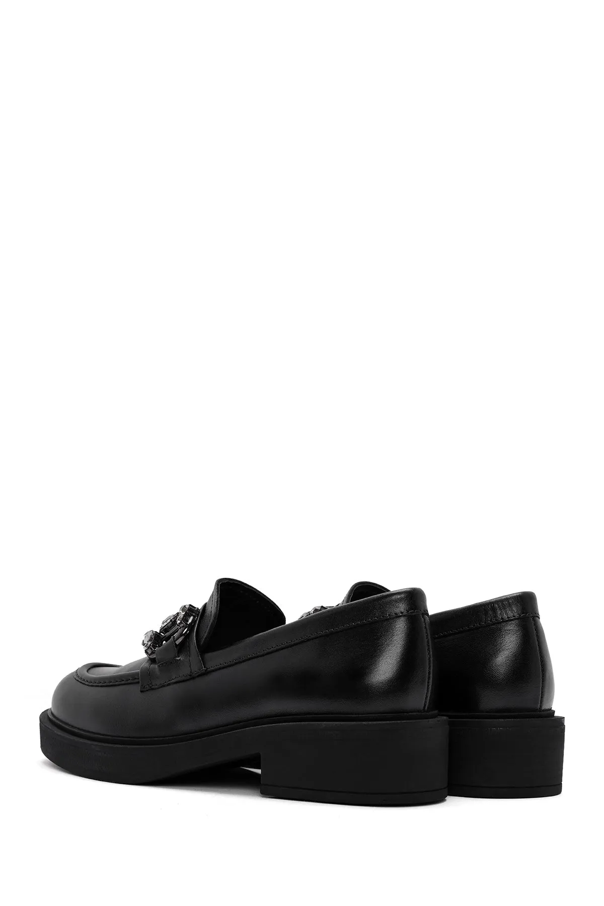 Kadın Siyah Tokalı Deri Maskülen Loafer