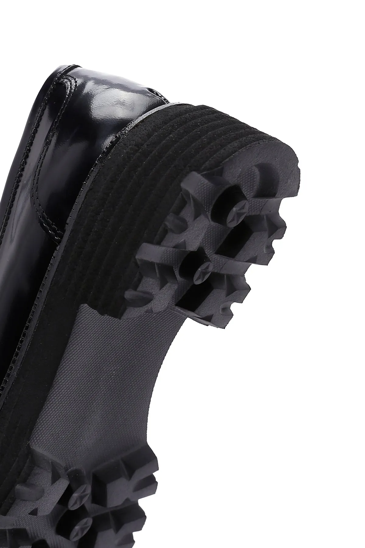 Kadın Siyah Zincir Detaylı Deri Maskülen Loafer