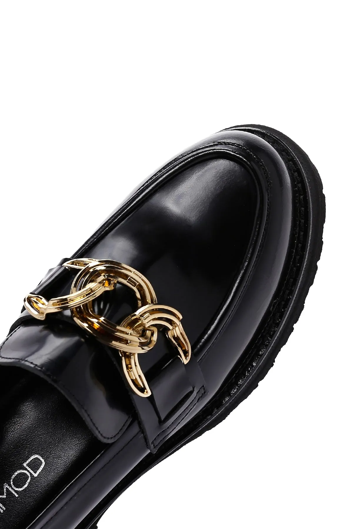 Kadın Siyah Zincir Detaylı Deri Maskülen Loafer