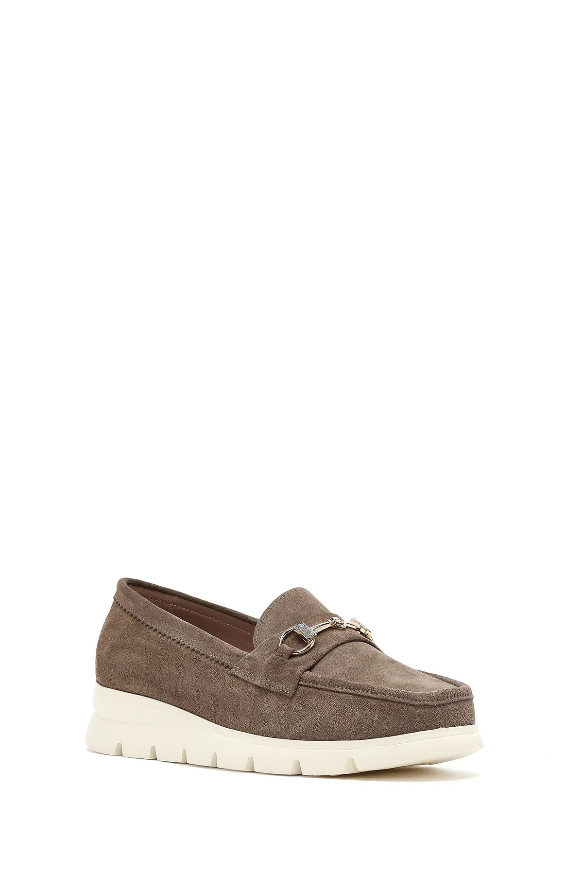 Kadın Vizon Dolgu Topuklu Süet Deri Comfort Loafer