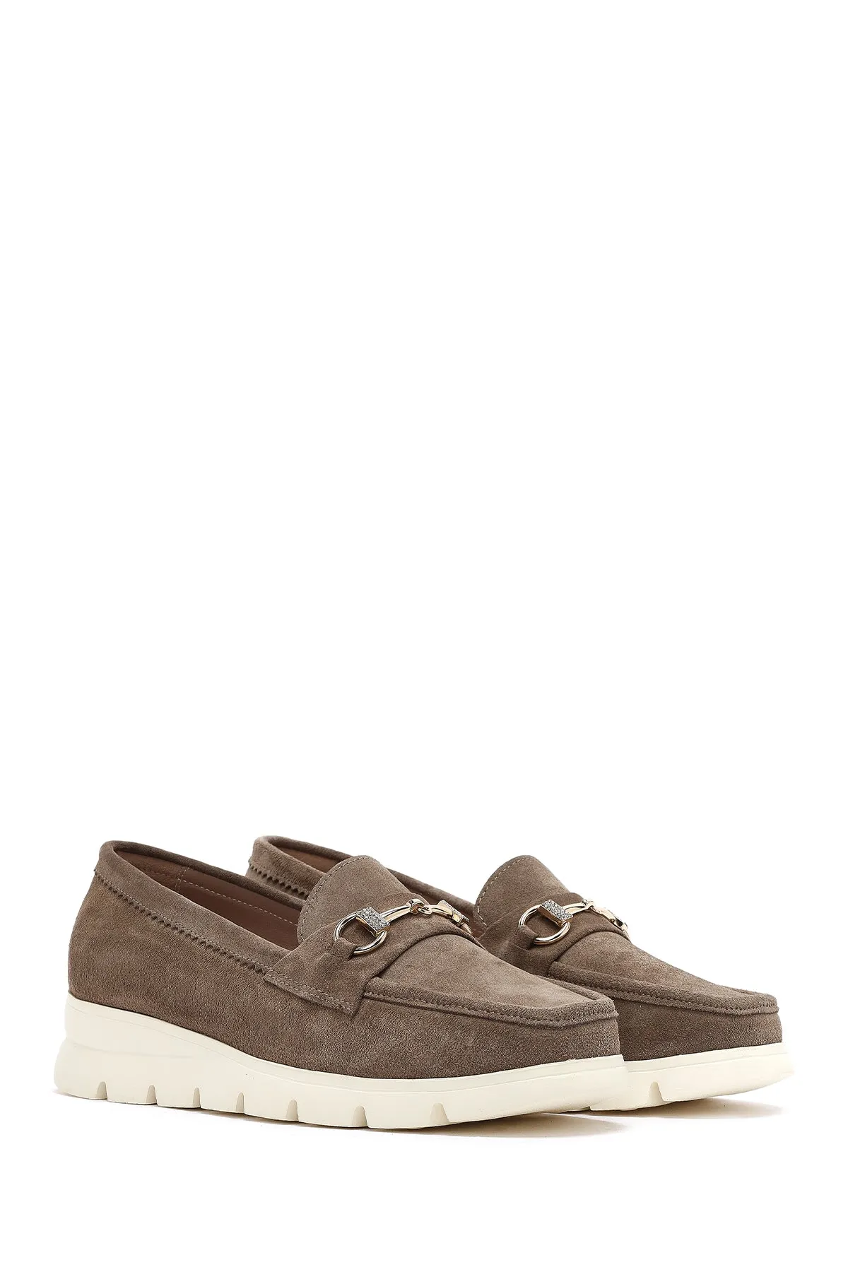 Kadın Vizon Dolgu Topuklu Süet Deri Comfort Loafer