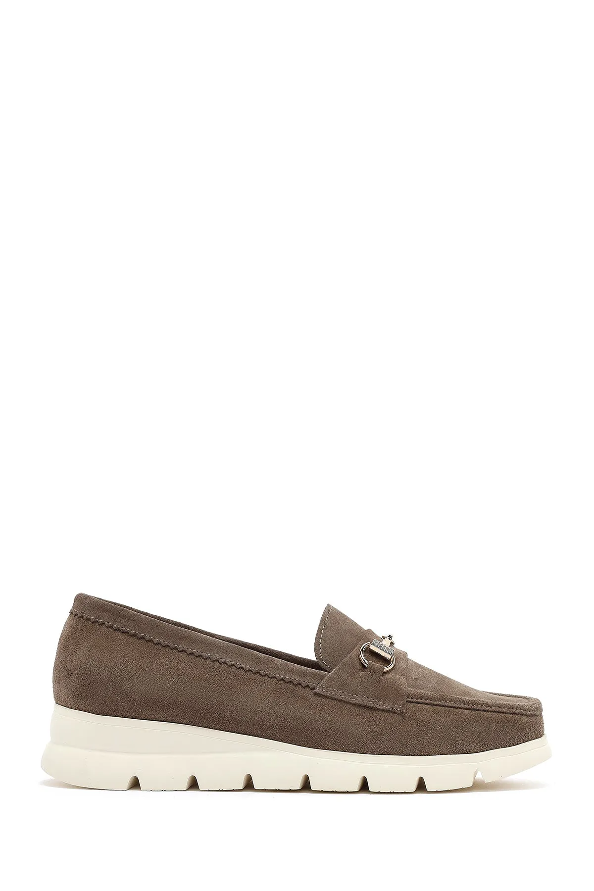 Kadın Vizon Dolgu Topuklu Süet Deri Comfort Loafer