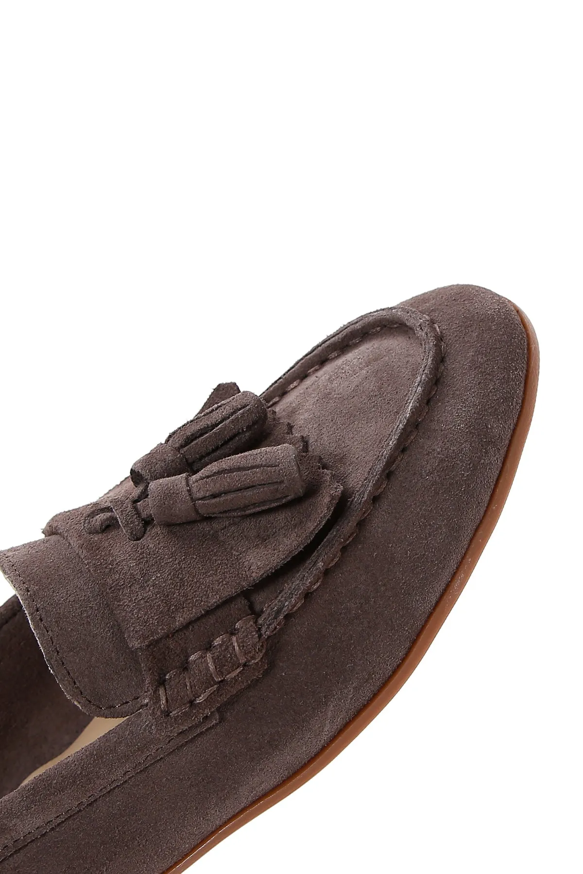 Kadın Vizon Süet Deri Maskülen Loafer