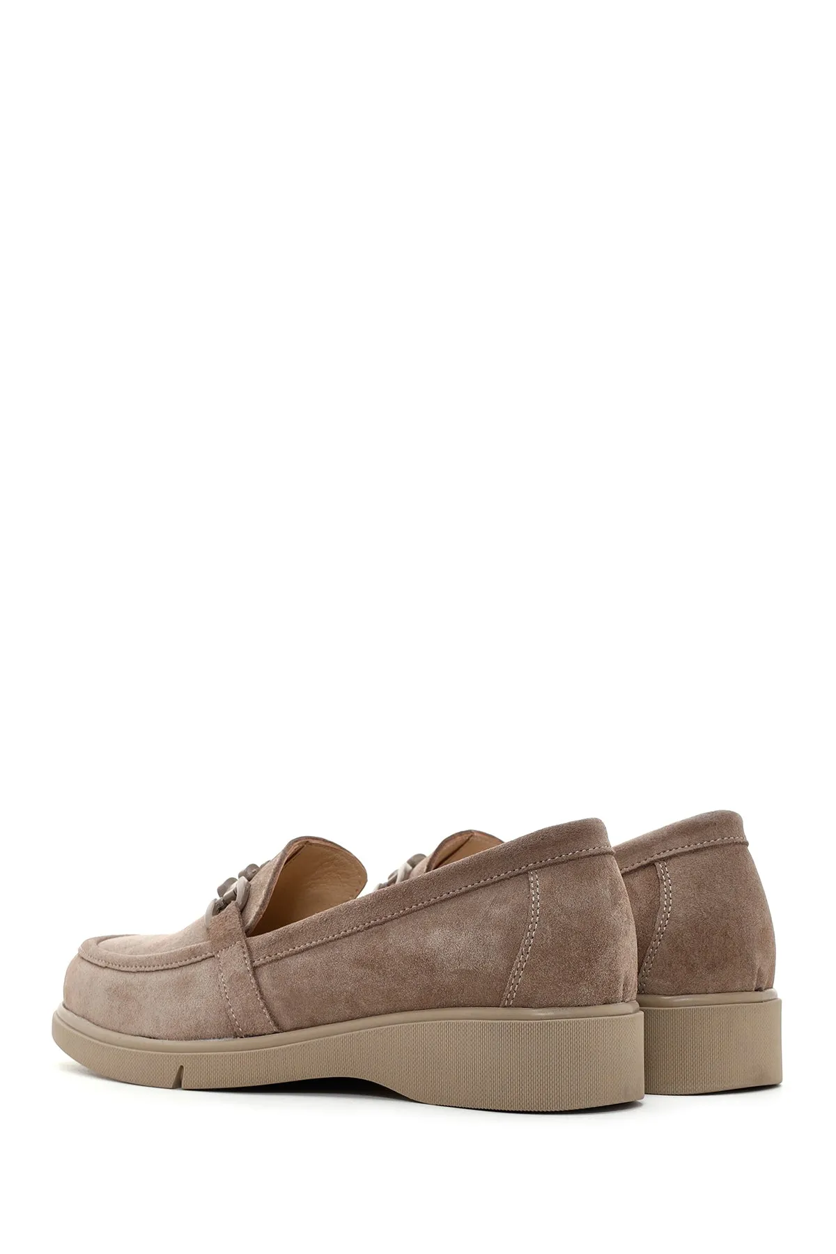 Kadın Vizon Süet Deri Tokalı Comfort Casual Loafer