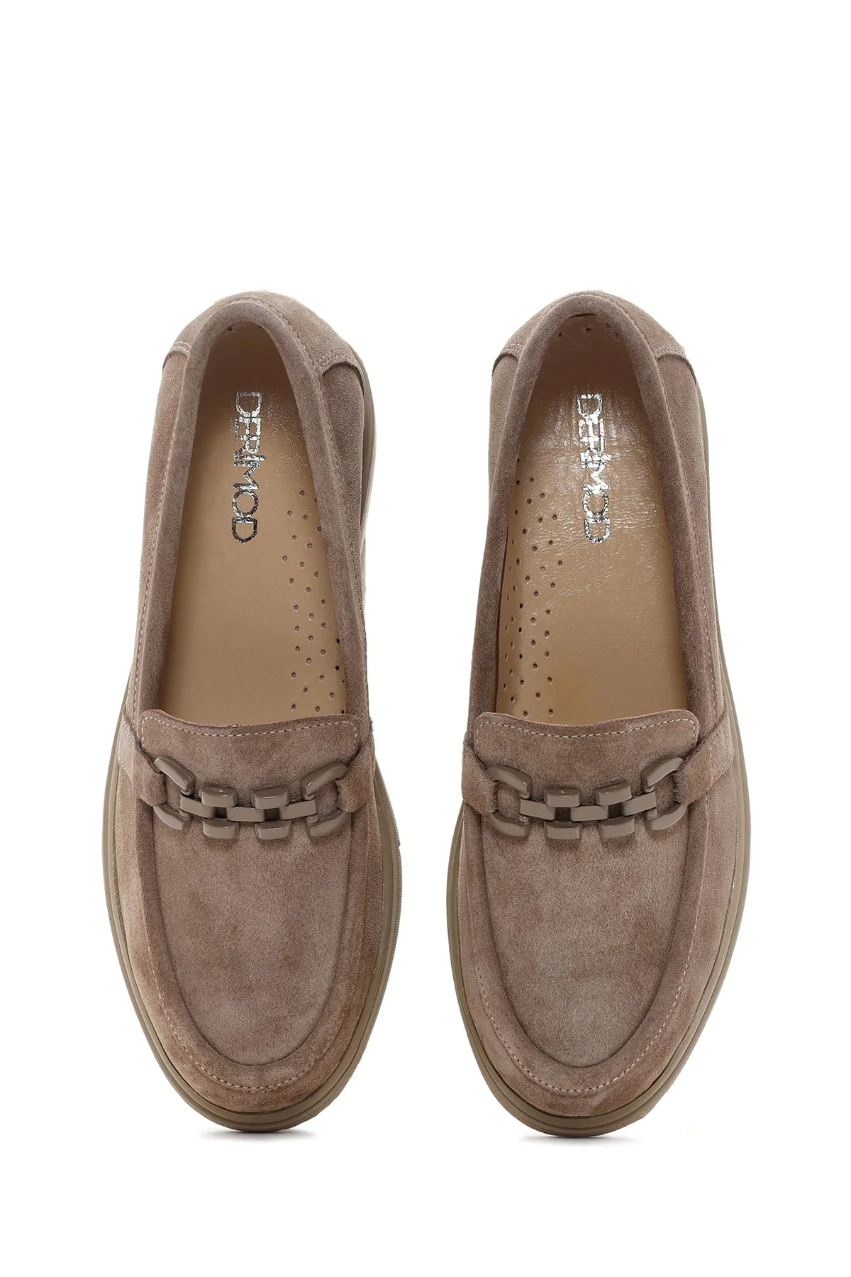 Kadın Vizon Süet Deri Tokalı Comfort Casual Loafer