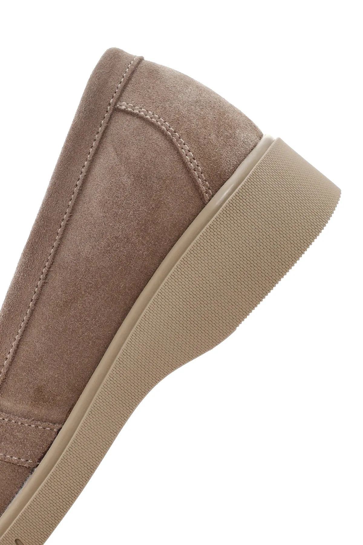 Kadın Vizon Süet Deri Tokalı Comfort Casual Loafer