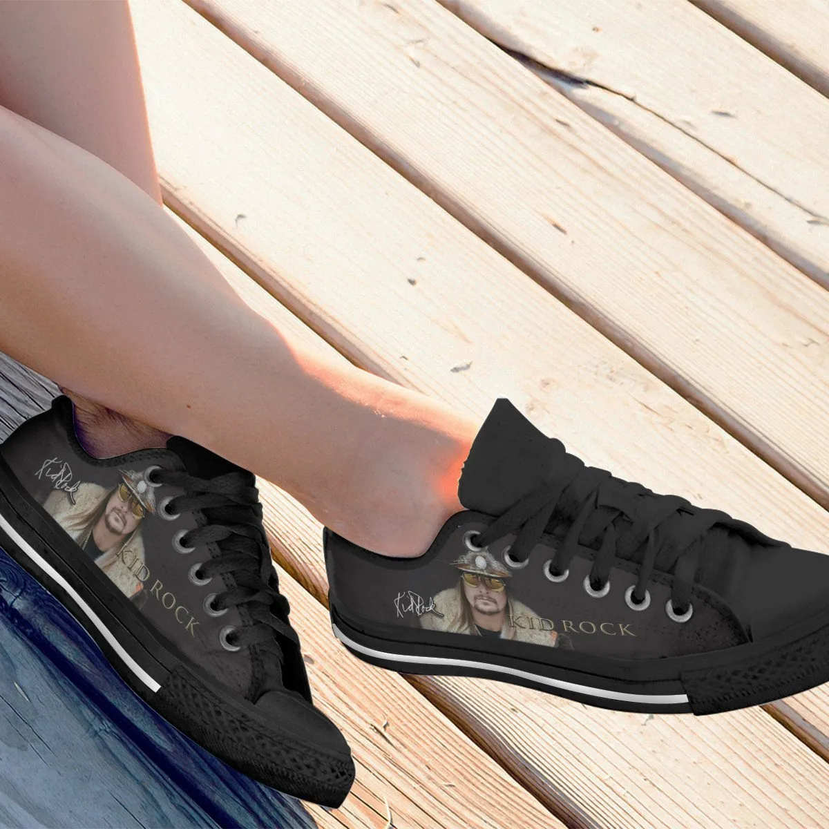 kid rock black ladies low cut sneakers