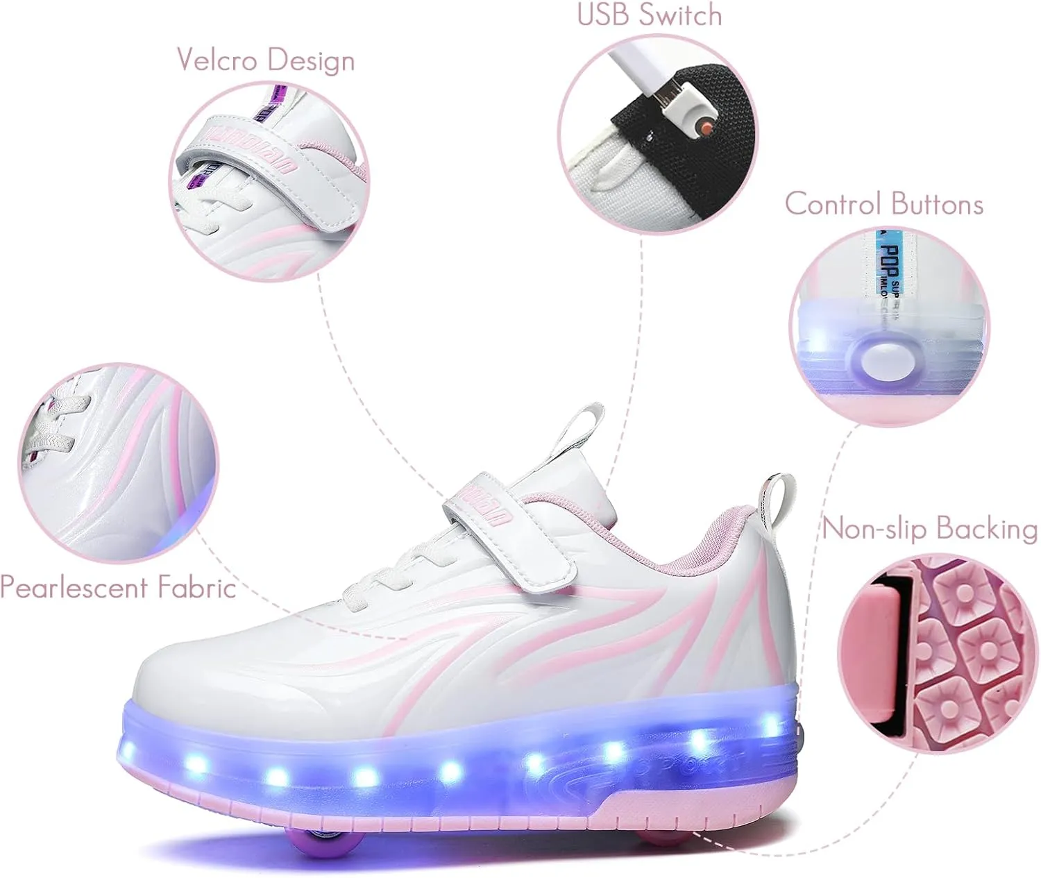 Kids Light Up Shoes with Wheels USB Chargable Colorful Light Up Roller Skate Shoes