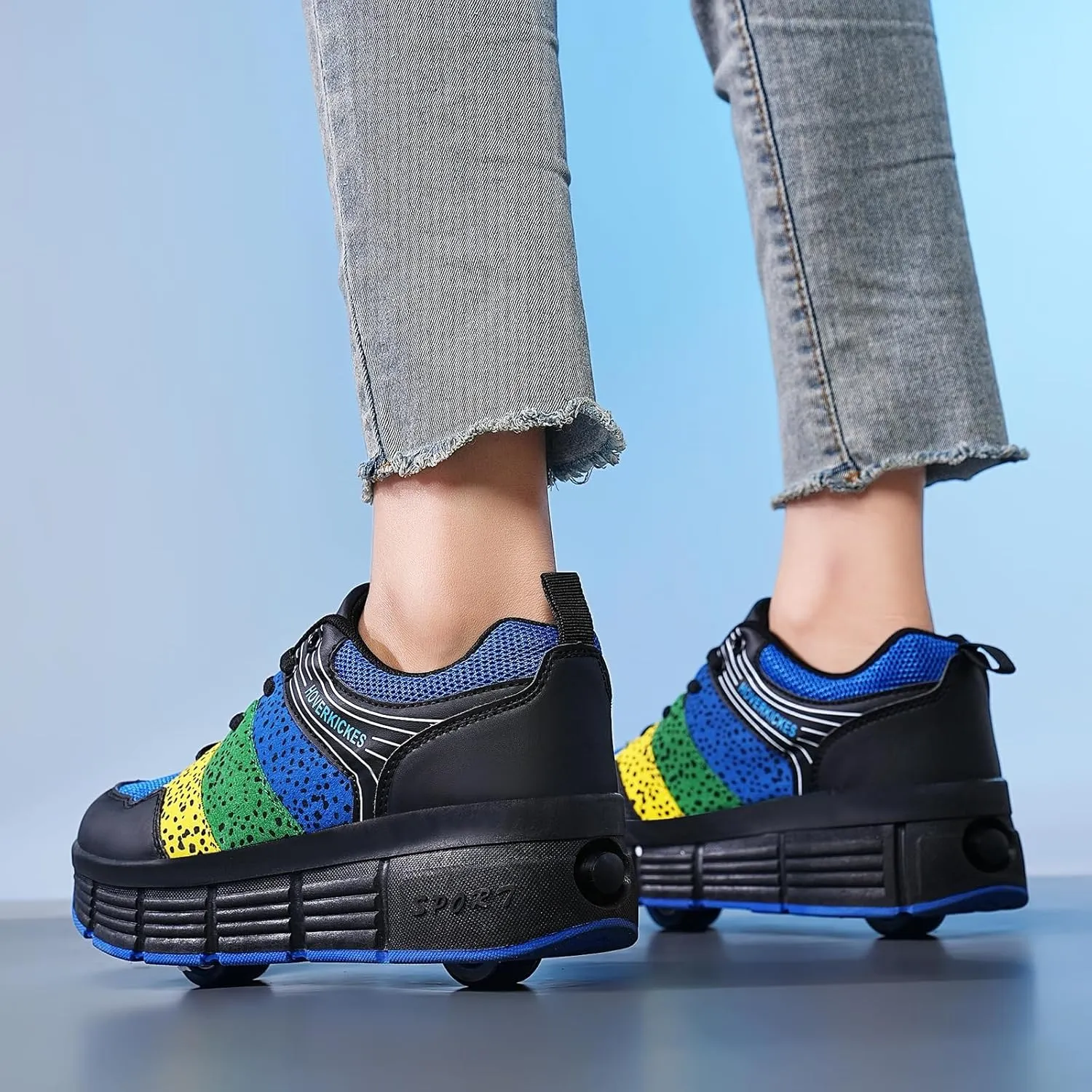 Kids Roller Skate Shoes with Wheels Roller Sneakers for Boys Girls Kids Deformation Wheeled Shoes ﻿