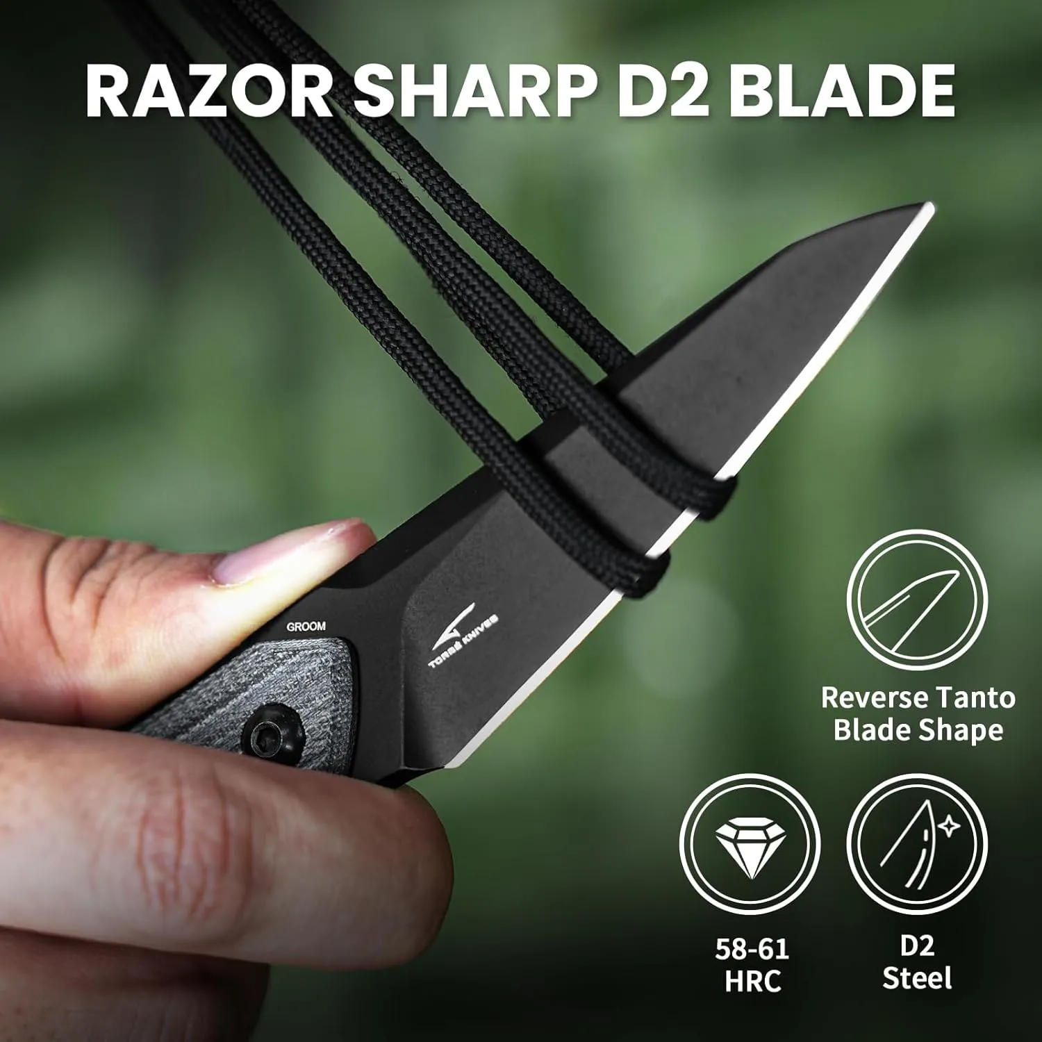 Kizer Groom Fixed Blade Knife with Sheath, 3.08” D2 Blade with Blue Denim Micarta Handle Fixed Blade Camping Knife, Portable EDC Hunting Knives for Men Women 1060A1