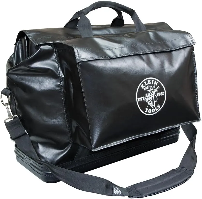 Klein Tools 5182BLA Large Vinyl Equipment Bag With Detachable Shoulder Strap with Two Heavy-Duty, Side-Action Buckles, Black