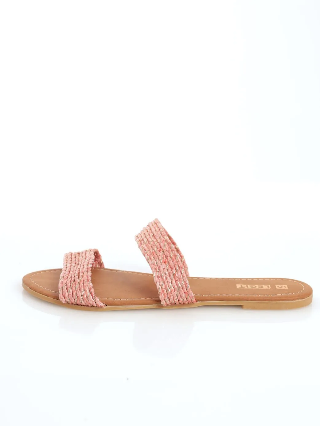 Ladies Double Band Twisted Weave Mule Sandal - Peach