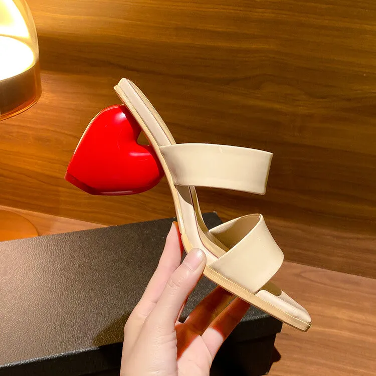 Ladies Open Toe Heart Heel Slide Sandals