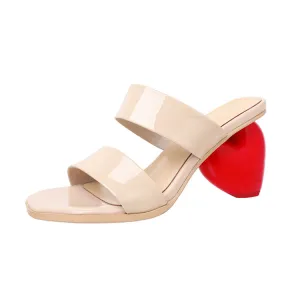 Ladies Open Toe Heart Heel Slide Sandals
