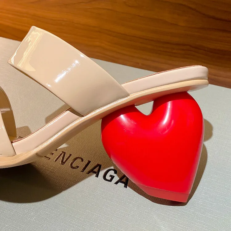 Ladies Open Toe Heart Heel Slide Sandals