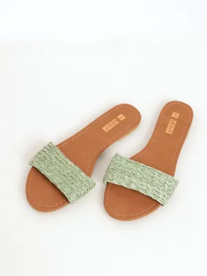 Ladies Single Band Mule Twist Weave Sandal - Sage