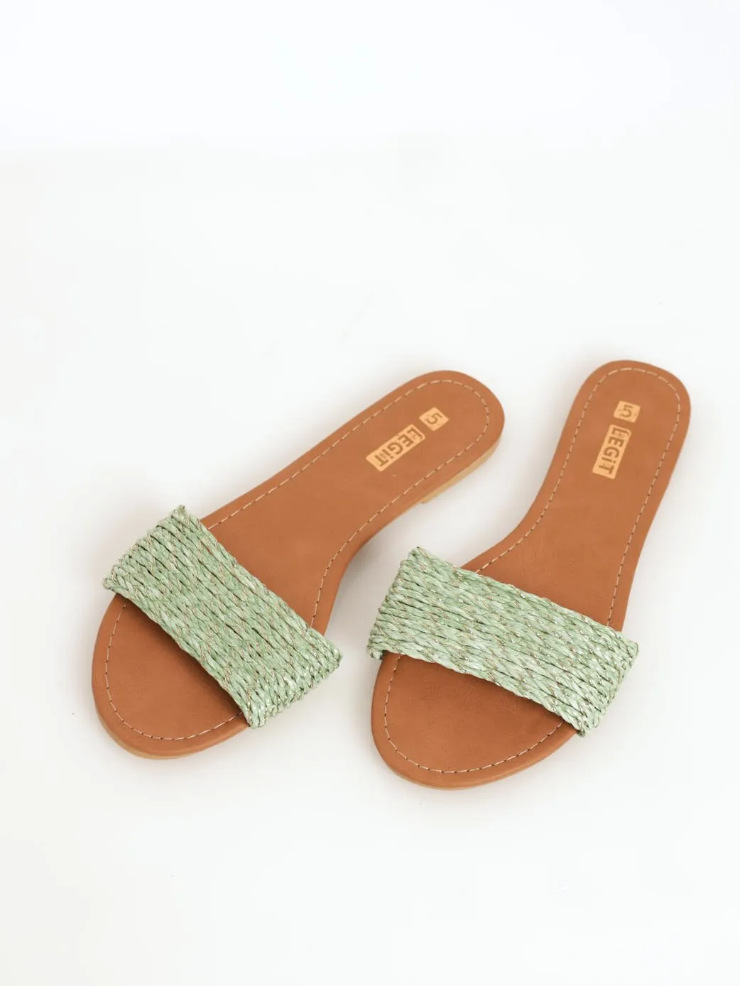 Ladies Single Band Mule Twist Weave Sandal - Sage