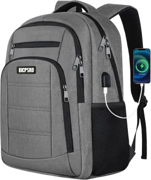 Laptop Backpack for Men Women,Work Business Backpack with USB Charging Port,Water Resistant College Computer Bookbag Fits 17.3 Inch Laptop,Waterproof Anti Theft Back Pack,Mochilas Grey