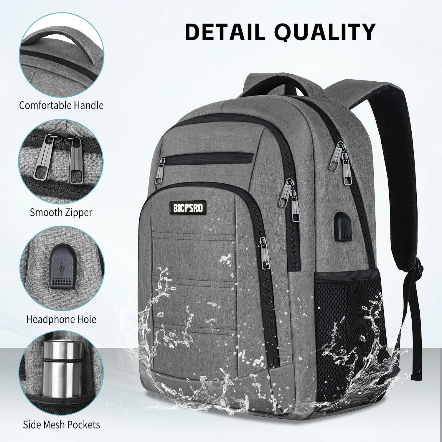 Laptop Backpack for Men Women,Work Business Backpack with USB Charging Port,Water Resistant College Computer Bookbag Fits 17.3 Inch Laptop,Waterproof Anti Theft Back Pack,Mochilas Grey